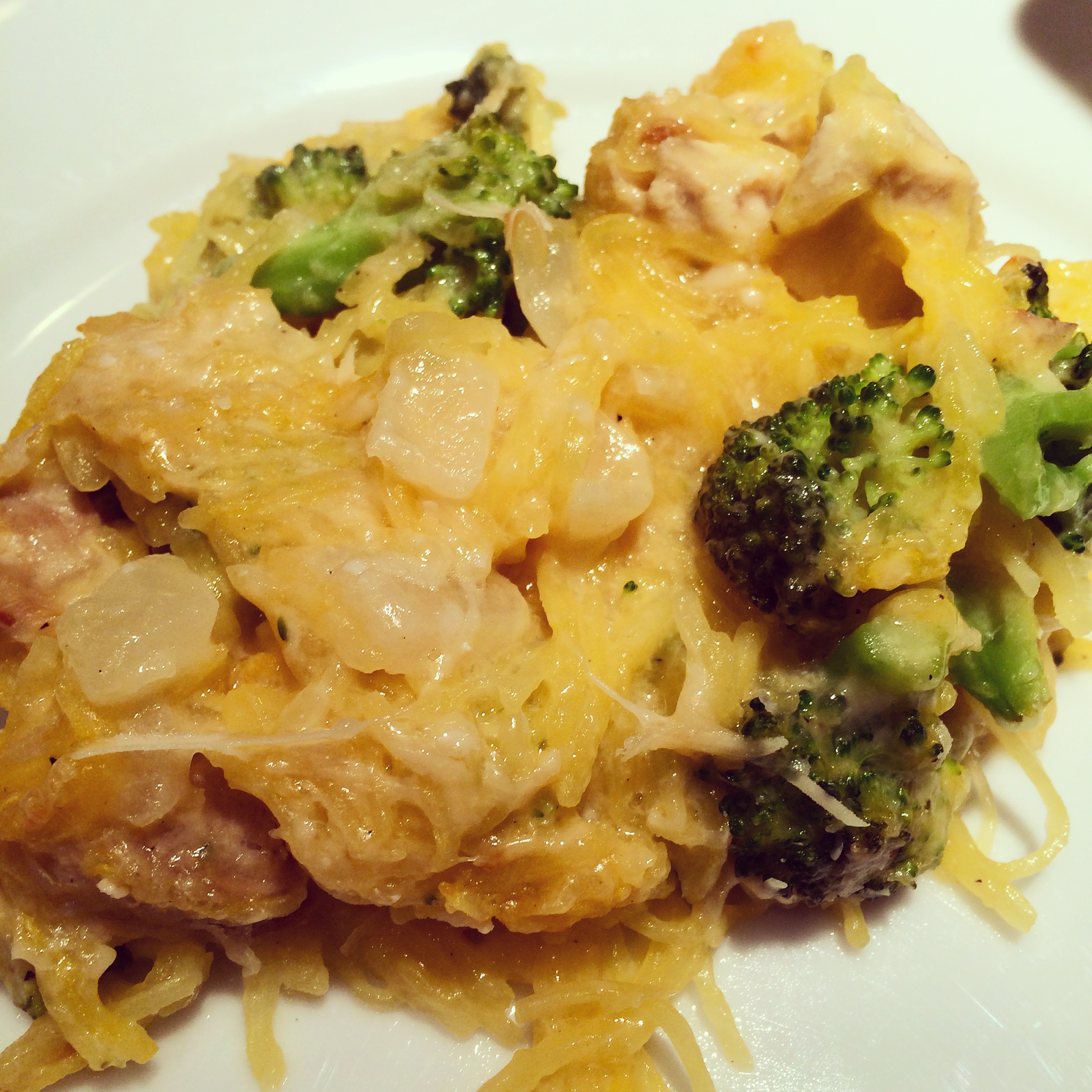 Cheesy Spaghetti Squash with Chicken & Broccoli Finding The Weigh