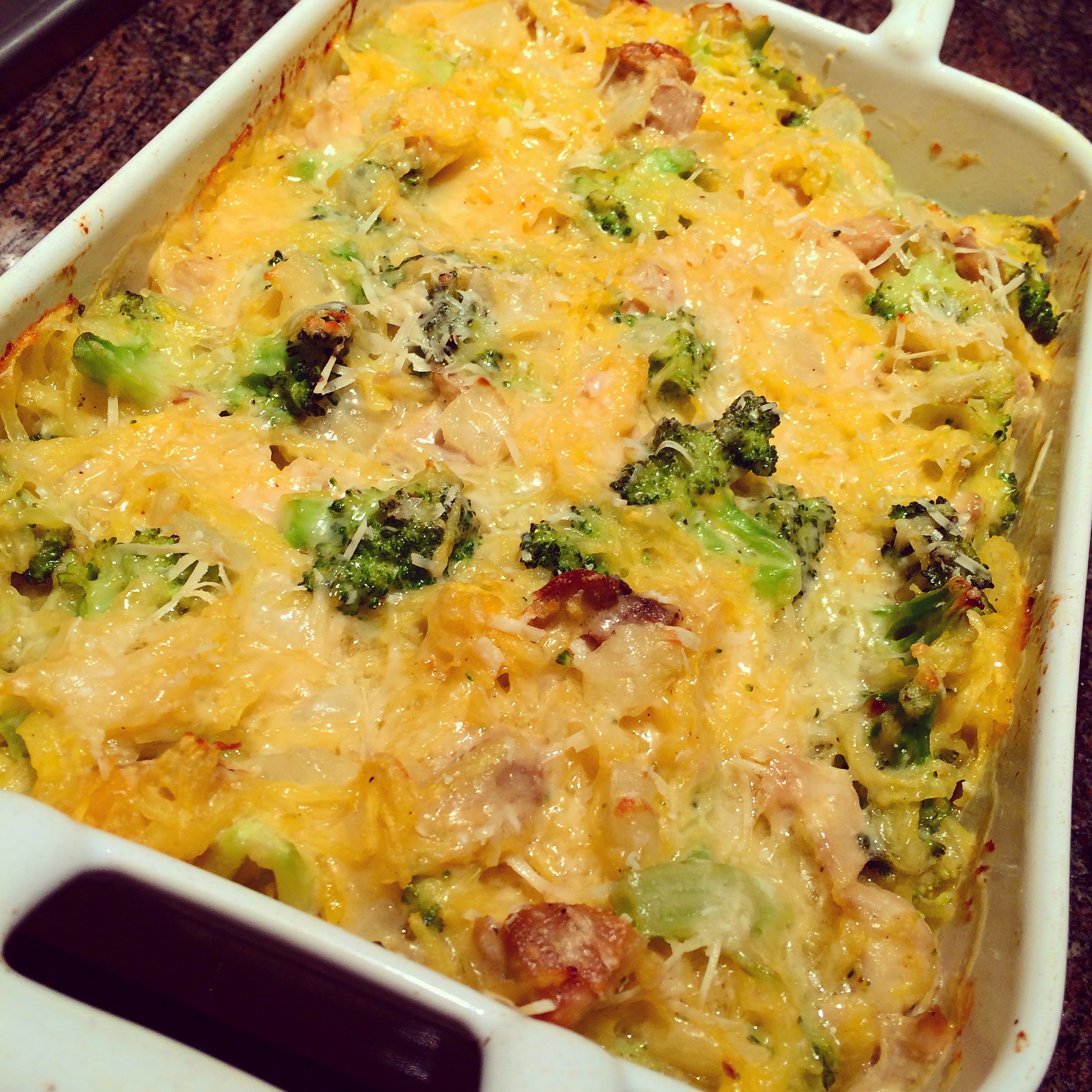 Cheesy Spaghetti Squash With Chicken Broccoli Finding The Weigh